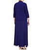 Color:Electric Blue - Image 2 - Plus Size Scoop Neck 3/4 Sleeve Jacquard Glitter Embellished Chiffon Skirted 2-Piece Jacket Dress