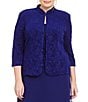 Color:Electric Blue - Image 4 - Plus Size Scoop Neck 3/4 Sleeve Jacquard Glitter Embellished Chiffon Skirted 2-Piece Jacket Dress