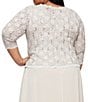 Color:Taupe - Image 4 - Plus Size Crew Neck 3/4 Sleeve Sequin Lace Scalloped Hem Bodice Chiffon Skirted Dress