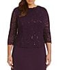 Alex Evenings Plus Size Crew Neck 3/4 Sleeve Sequin Lace Scalloped Hem Bodice Chiffon Skirted Dress - Image 5