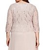 Alex Evenings Plus Size Crew Neck 3/4 Sleeve Sequin Lace Scalloped Hem Bodice Chiffon Skirted Dress, Color:Shell Pink - Image 4