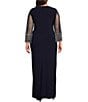 Alex Evenings Plus Size 3/4 Embellished Illusion Sleeve V-Neck Front Slit Gown, Color:Dark Navy - Image 2