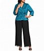 Alex Evenings Plus Size 3/4 Sleeve Collared V-Neck Taffeta Blouse - Image 3