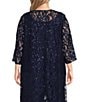Alex Evenings Plus Size 3/4 Sleeve Crew Neck Lace Two Piece Twinset, Color:Dark Navy - Image 2