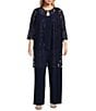 Alex Evenings Plus Size 3/4 Sleeve Crew Neck Lace Two Piece Twinset, Color:Dark Navy - Image 3