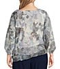 Color:Ivory Multi - Image 2 - Plus Size 3/4 Sleeve Cutout Scoop Neck Asymmetrical Tiered Hem Printed Chiffon Blouse