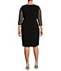 Color:Black - Image 2 - Plus Size 3/4 Sleeve Embellished Sweetheart Illusion Neck Cascade Ruffle Skirt Sheath Dress
