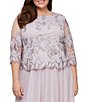 Color:Smokey Orchid - Image 3 - Plus Size Jewel Neck 3/4 Sleeve Floral Embroidered Stretch Mesh Dress