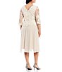 Color:Taupe - Image 2 - Plus Size Jewel Neck 3/4 Sleeve Floral Embroidered Stretch Mesh Dress