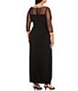 Color:Black - Image 2 - Plus Size 3/4 Sleeve Illusion Sweetheart Neck Side Slit Ruched Gown