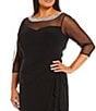 Color:Black - Image 3 - Plus Size 3/4 Sleeve Illusion Sweetheart Neck Side Slit Ruched Gown
