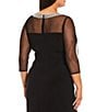 Color:Black - Image 4 - Plus Size 3/4 Sleeve Illusion Sweetheart Neck Side Slit Ruched Gown