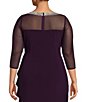 Color:Eggplant - Image 4 - Plus Size 3/4 Sleeve Illusion Sweetheart Neck Side Slit Ruched Gown