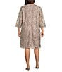 Color:Taupe - Image 2 - Plus Size 3/4 Sleeve Scoop Neck Embroidered Scallop Jacket Dress