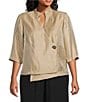 Alex Evenings Plus Size 3/4 Sleeve V-Neck Asymmetric Overlay Hem Blouse, Color:Taupe - Image 1