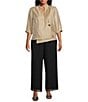Alex Evenings Plus Size 3/4 Sleeve V-Neck Asymmetric Overlay Hem Blouse, Color:Taupe - Image 3