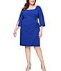 Color:Royal - Image 1 - Plus Size 3/4 Split Sleeve Square Neck Beaded Hip Short Sheath Dress