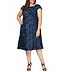 Alex Evenings Plus Size Cap Sleeve Round Neck Rosette Lace A-Line Dress ...