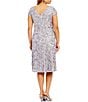 Color:Dove - Image 2 - Plus Size Cap Sleeve Round Neck Rosette Lace A-Line Dress