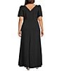 Alex Evenings Plus Size Crepe Embellished Boat Neck Short Sleeve Ruffle Cascade A-Line Gown, Color:Black - Image 2