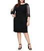 Alex Evenings Plus Size Round Neck 3/4 Sleeve Embellished Illusion Ruffle Sheath Dress, Color:Black - Image 4