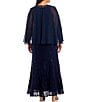 Color:Navy - Image 2 - Plus Size Embellished Keyhole Neck Long Chiffon Capelet Sleeve Sequin Lace Mermaid Gown
