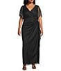 Alex Evenings Plus Size Embellished Short Flutter Sleeve V-Neck Ruched Waist Empire Waist Gown, Color:Black - Image 1