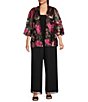Alex Evenings Plus Size Floral Embroidered 3/4 Sleeve Open Front Twinset - Image 3