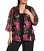 Alex Evenings Plus Size Floral Embroidered 3/4 Sleeve Open Front Twinset - Image 1