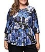 Alex Evenings Plus Size Floral Print Lurex Knit Peplum Hem Button Front Blouse - Image 1