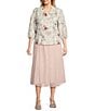 Alex Evenings Plus Size Jacquard Collared V Neck 3/4 Bubble Hem Sleeve Floral Blouse, Color:Ivory/Pink - Image 3
