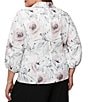 Alex Evenings Plus Size Jacquard Collared V Neck 3/4 Bubble Hem Sleeve Floral Blouse, Color:Ivory/Pink - Image 6