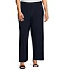 Color:Dark Navy - Image 1 - Plus Size Jersey Knit Pull-On Wide Leg Pants