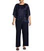 Color:Dark Navy - Image 3 - Plus Size Jersey Knit Pull-On Wide Leg Pants