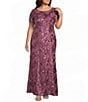 Alex Evenings Plus Size Lace Scoop Neck Short Sleeve A-Line Gown - Image 1