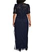 Alex Evenings Plus Size Lace Soutache Bodice V-Neck Short Sleeve Cascade Ruffle Empire Waist Dress, Color:Navy - Image 2
