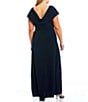 Color:Navy - Image 2 - Plus Size Matte Jersey Cowl Neck Cap Sleeve Pleated Embellished Side Detail Long Gown