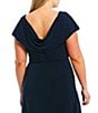 Color:Navy - Image 4 - Plus Size Matte Jersey Cowl Neck Cap Sleeve Pleated Embellished Side Detail Long Gown