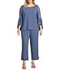 Alex Evenings Plus Size Metallic Knit Straight Leg Pants, Color:Wedgewood - Image 3