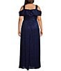 Alex Evenings Plus Size Metallic Knit V-Neck Sleeveless Cold Shoulder A-Line Dress, Color:Black Royal - Image 2