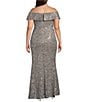 Alex Evenings Plus Size Off the Shoulder Short Sleeve Sequin Lace Gown, Color:Pewter - Image 2