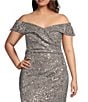 Alex Evenings Plus Size Off the Shoulder Short Sleeve Sequin Lace Gown, Color:Pewter - Image 3