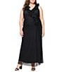 Alex Evenings Plus Size Ruffled V-Neck Ruched Sleeveless Mesh Mermaid Gown, Color:Black - Image 1