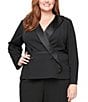 Alex Evenings Plus Size Satin Collar V-Neck Long Sleeve Crepe Tuxedo Blouse, Color:Black - Image 1