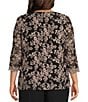 Alex Evenings Plus Size Scoop Neck 3/4 Sleeve Embroidered Stretch Tulle Mock Twinset, Color:Black/Pink - Image 2