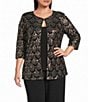Alex Evenings Plus Size Sequin Detail 3/4 Sleeve Mock Twinset - Image 1