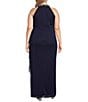 Alex Evenings Plus Size Sleeveless Beaded Halter Neck Cascade Ruffle Gown, Color:Navy - Image 2