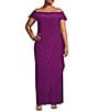 Alex Evenings Plus Size Sleeveless Off-The-Shoulder Fold Over Cuff Side Slit Gown, Color:Magenta - Image 1