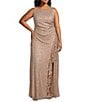 Color:Buff - Image 1 - Plus Size Sleeveless Scoop Neck Cascade Ruffle Front Slit Lace Gown