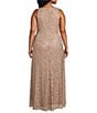Color:Buff - Image 2 - Plus Size Sleeveless Scoop Neck Cascade Ruffle Front Slit Lace Gown